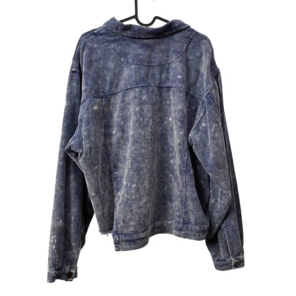 NWOT POL Distressed Corduroy Shacket Shirt Jacket Blue Raw Hem Button Down Large - Picture 2 of 16